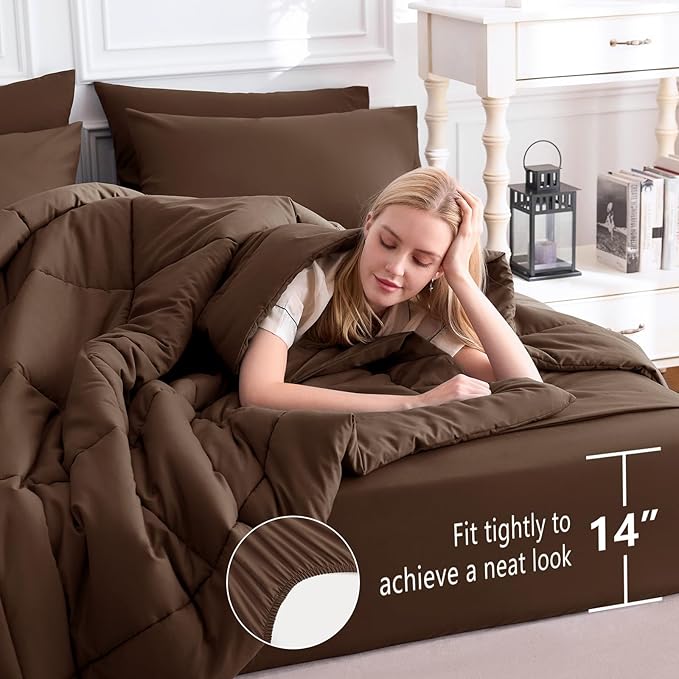 CozyLux King Size Comforter Set Brown, 7 Pieces Bed in a Bag, All Season - Image 5