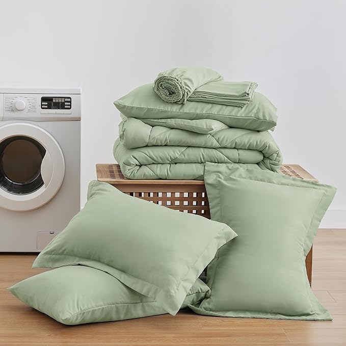 Love's cabin Full Comforter Set Sage, 7 Pieces Full Bed in a Bag, All Season - Image 6