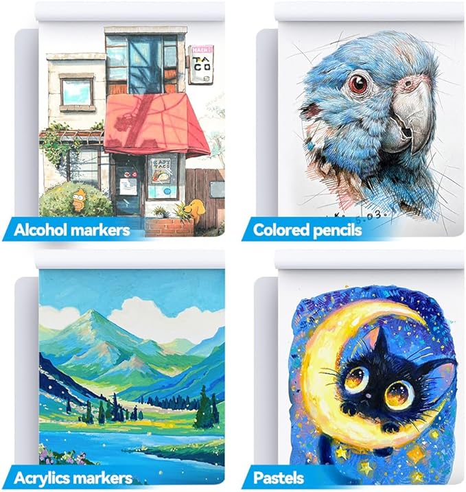 TRANSON Artist Mix Media Sketchbook Marker Pad, 5.8”x8.3” 80 Sheets A5 Art Papers, 80lb/120gsm for Painting, Drawing and Sketching