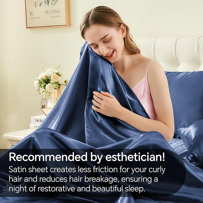 BEDELITE Satin Sheets Full Size Bed Set, Luxury Soft Navy Silky Sheet - Image 4