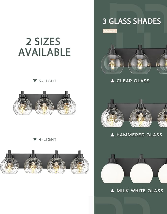 Bathroom Light Fixtures Over Mirror, 3-Light Matte Black Vanity Light - Image 8