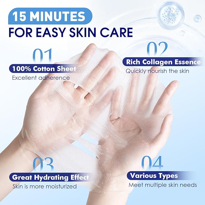 KONEUK 9 Pack Hydrating Face Masks Skincare, Bulk Sheet Face Mask - Image 2