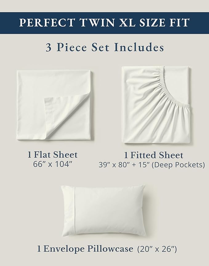 LANE LINEN 100% Organic Cotton Twin XL Sheets Set 3-Piece Pure Percale Soft - Image 4