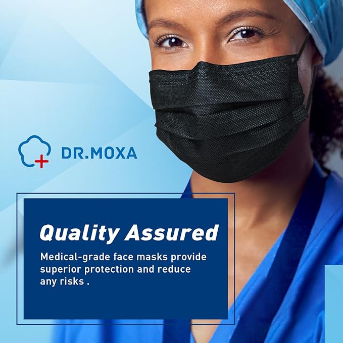 DR.MOXA 1000Pcs Black Disposable Medical Face Mask 3-Ply Protection Face Mask - Image 6