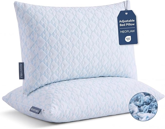Meoflaw Adjustable Memory Foam Bed Pillows:Queen Size Shredded Foam Pillow Set by Meoflaw
