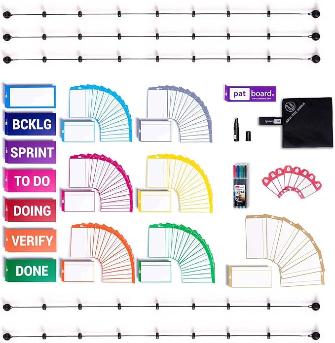 PATboard Kanban Board and Scrum Board – Full Toolset with 137 Scrum Cards for Whiteboard – Agile Kit, Agile Board, Kanban Board Kit – Scrum Tools, Project Management Tools