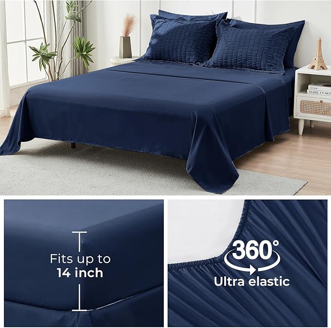 HYMOKEGE Navy Blue Full Size Comforter Sets Seersucker 7 Pieces, All Season - Image 7