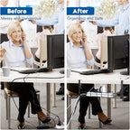 NoDrill 2 Pack 15.7" Under Desk Cable Management Tray, Sturdy Metal Cord Organizer for Office & Home Standing Desk