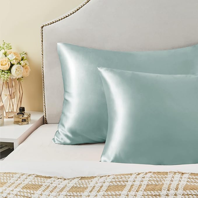 BEDELITE Satin Pillowcase with Zipper, Haze Blue Pillow Cases Queen Size Set of - Image 6