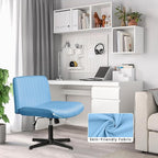 PUKAMI Criss Cross Chair,Armless Cross Legged Office Desk Chair No Wheels,Fabric Padded Modern Swivel Height Adjustable Mid Back Wide Seat Computer Task Vanity Chair for Home Office (Light Blue)