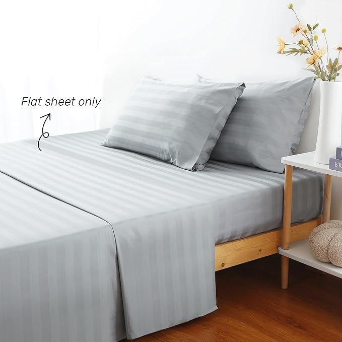 Flat Sheet Only Twin Size, 400 TC 100% Egyptian Cotton Flat Sheet Striped - Image 2