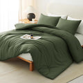CozyLux Queen Comforter Set Olive Green, 3 Pieces Solid Comforters Queen Size by CozyLux