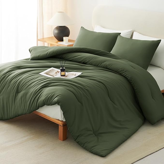CozyLux Oversized King Comforter Set Olive Green, 3 Pieces 120x98 Solid by CozyLux