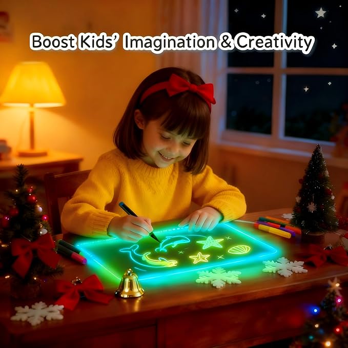 LED Note Board 13.7"x10" - Light Up Acrylic Dry Erase Board with 7 Colors & 4 Modes, Includes Adapter, Hanging Chain, Stand & Markers, Drawing Board for Home & Classroom, Creative Gift for Teens