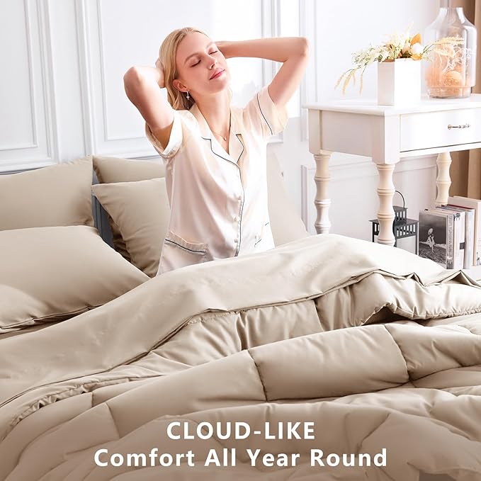CozyLux King Size Comforter Set Wheat, 7 Pieces Bed in a Bag, Wheat Comforter - Image 4