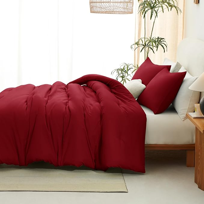 CozyLux Queen Comforter Set Dark Red, 3 Pieces Solid Comforters Queen Size - Image 9