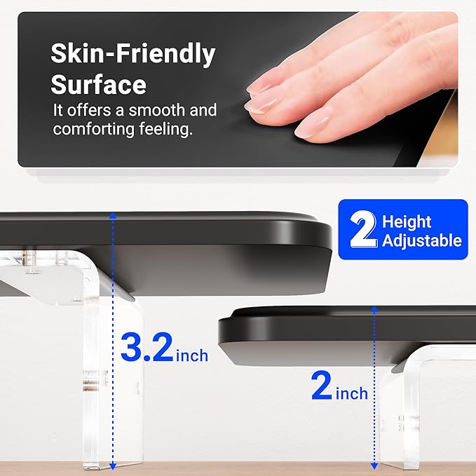 AFOOYO Monitor Stand Riser,31.5-Inch LED Light Wood Computer Monitor Stand with Adjustable Acrylic Legs,Desk Accessories Desktop Organizer Stand for, Computer,Laptop,Printer,PC TV Screen Riser,Black