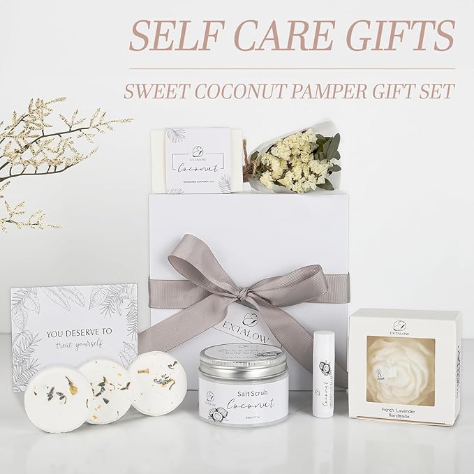 EXTALOW Spa Gifts for Women Bath and Body Gift Basket Mothers Day Gifts Coconut - Image 8