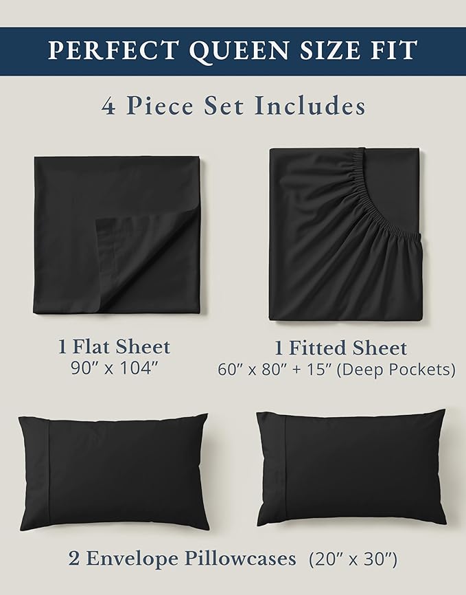 LANE LINEN 100% Organic Cotton Queen Size Sheets Set, Machine Wash Fully - Image 4