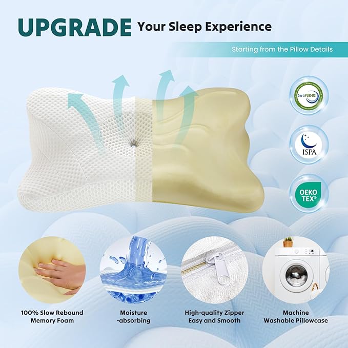 DUMOS Cervical Neck Pillow, Cooling Ergonomic Memory Foam Pillows - Image 4