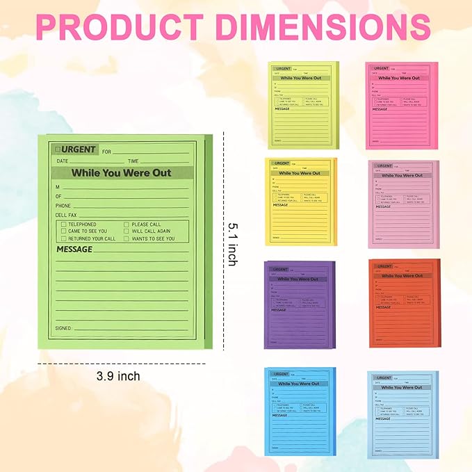 9 Pcs Sticky Phone Message Pad, 5.1×3.9 Inch While You were Out Message Pad, Self-Adhesive Sticky Notes, Fluorescent Color Telephone Notes for Office School Home, 50 Sheets/Pack (9 Colors)