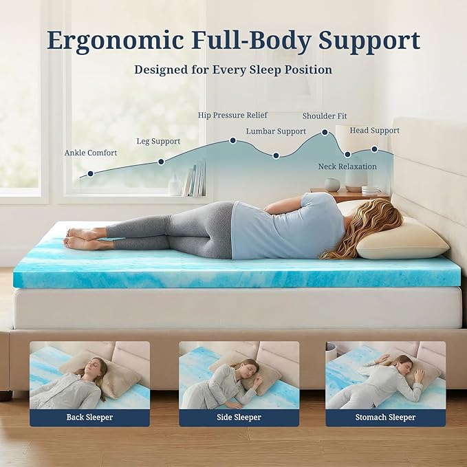 IULULU Queen Size Mattress Topper, 2 Inch Gel Memory Foam Topper, Light Comfort - Image 3