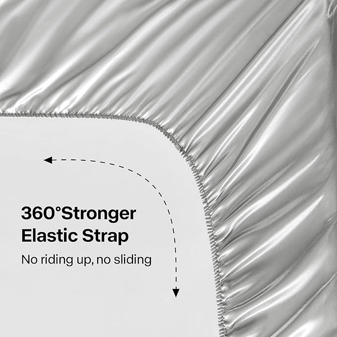 BEDELITE Satin Sheets Twin XL Size Bed Set, Luxury Soft Grey Silky Sheets - Image 4