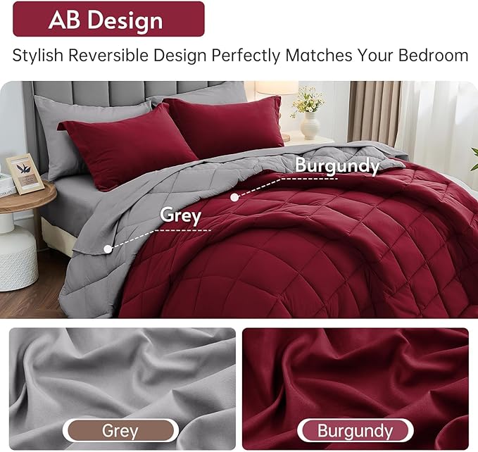MUXHOMO 7 Pieces Full Comforter Set, Reversible Bed in a Bag Full Size - Image 3
