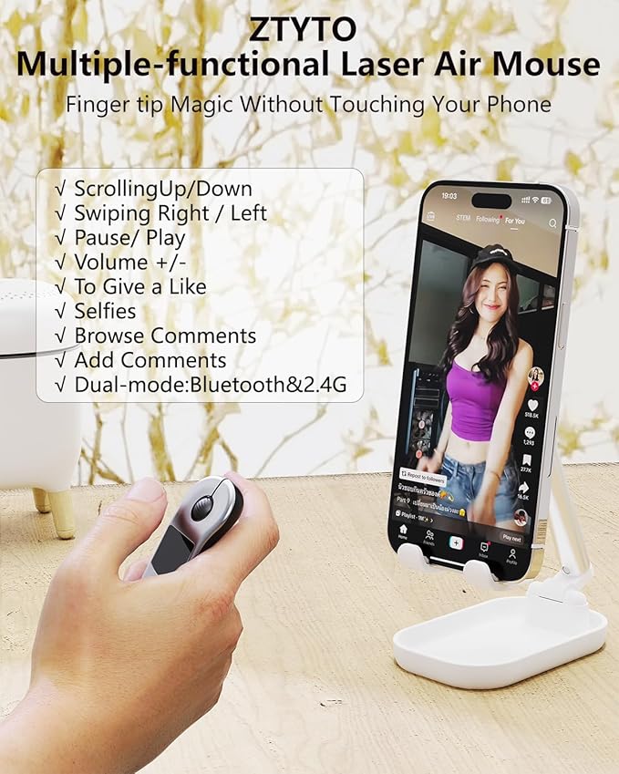 Air Mouse for PC/iOS/Android with Touchpad Rechargeable Wireless Presentation for PPT Pointer Bluetooth 2.4G Remote Control for PowerPoint/Keynote/Tiktok/Camera/Kindle App (Silver)