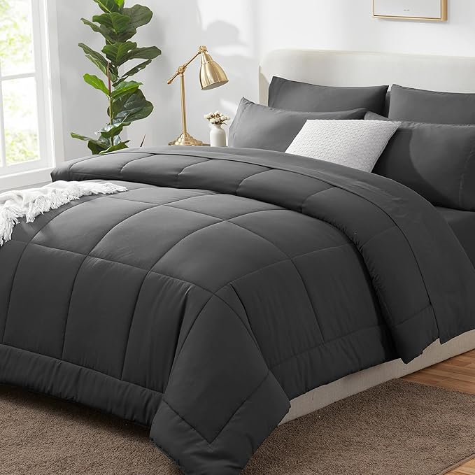 CozyLux Full Size Comforter Sets Dark Grey, 7 Pieces Bed in a Bag, Dark Grey by CozyLux