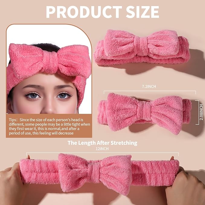Teenitor 5 Pack Spa Headband for Washing Face, Girls Makeup Headband, Bow Tie - Image 2