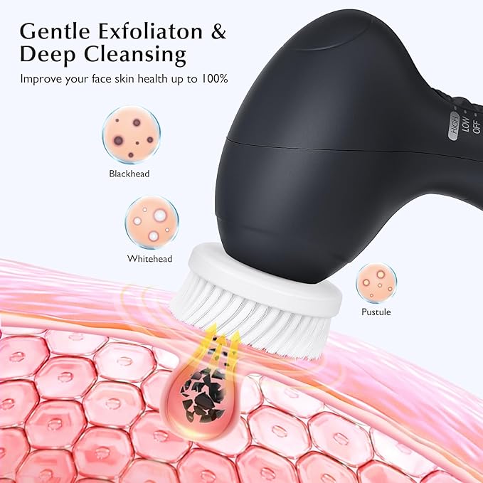 COSLUS Facial Cleansing Brush Silicone Face Scrubber: 7 in 1 FBS-D Electric - Image 3