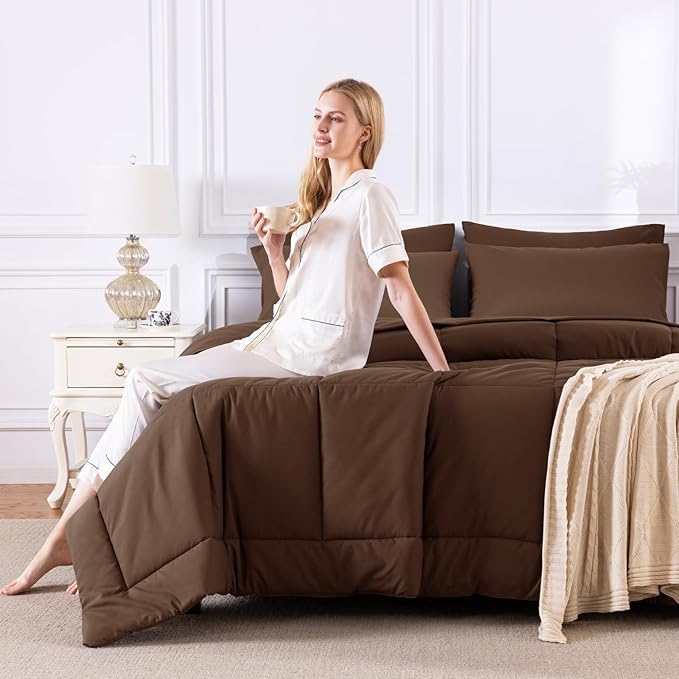 CozyLux Full Size Comforter Sets Brown, 7 Pieces Bed in a Bag, All Season - Image 7