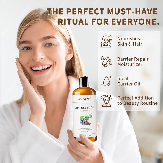 MAYJAM Organic Grapeseed Oil for Skin & Hair 16 oz, USDA Certified 100% Pure & - Image 3