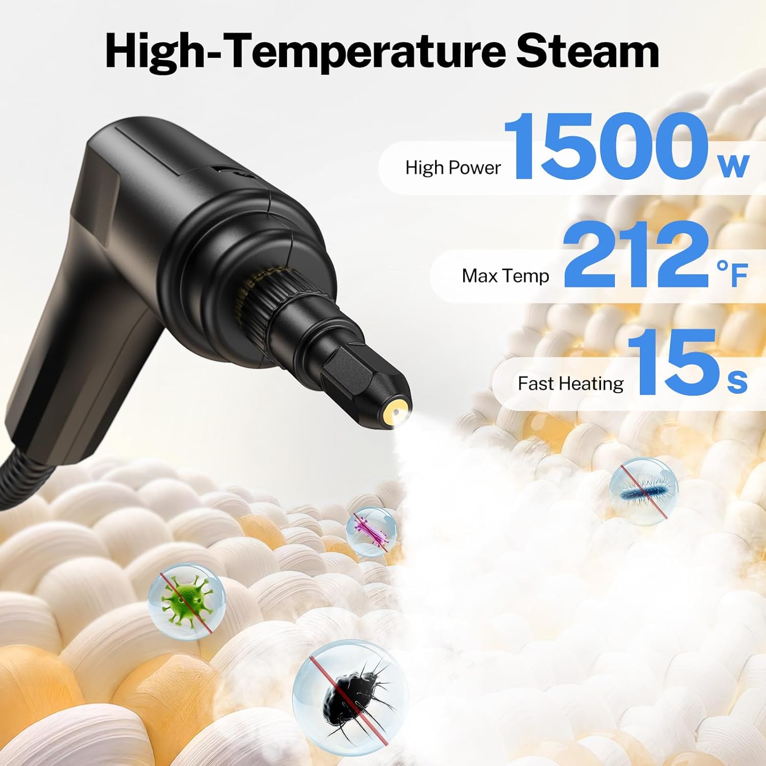 ODSD Steam Cleaner for Home & Car, 3-Level Adjustable Steamer for Cleaning, 15s Heat-Up & 1.6L Large Tank, Handheld Steam Cleaner for Car Detailing, Home, Tile, Grout, Furniture with 15pcs Accessories