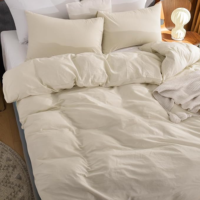 NEXHOME PRO Duvet Cover Set 100% Washed Cotton Oversized King 120"x98" Linen - Image 5