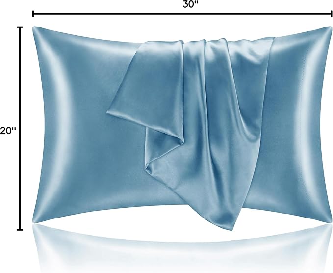 BEDELITE Satin Pillowcase with Zipper, Airy Blue Pillow Cases Queen Size Set of - Image 8