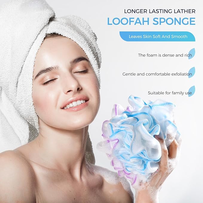 DadyMart Shower Loofah Sponge Pouf – XL Exfoliating Bath Puff Body Scrubber - Image 2
