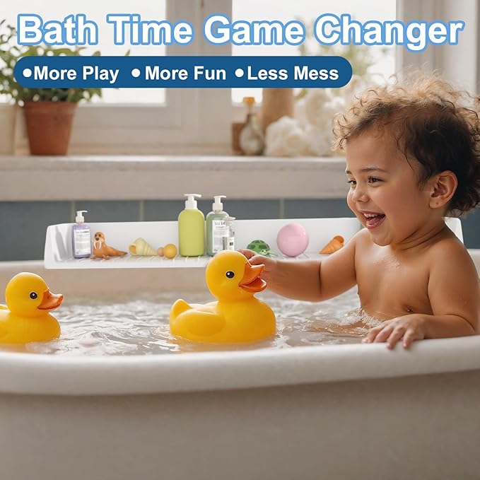 Tub Splash Guard for Kids, Bathtub Water Guard Play Shelf for Bathing, Toy Tray - Image 2