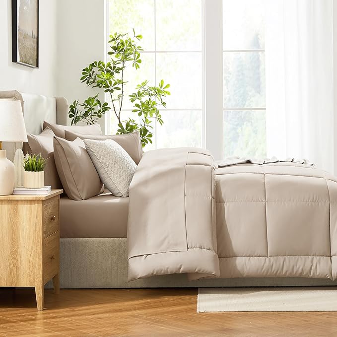 CozyLux King Size Comforter Set Wheat, 7 Pieces Bed in a Bag, Wheat Comforter - Image 9