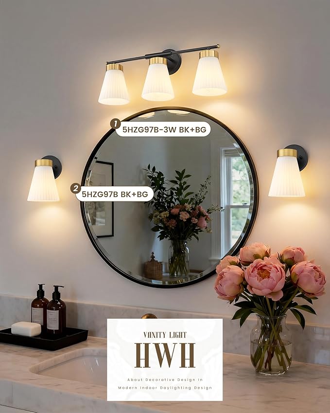 Set of 2 Wall Sconces for Bathroom, HWH 1-Light Bathroom Vanity Light - Image 6