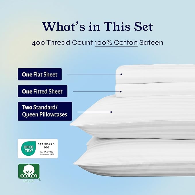 California Design Den Soft 100% Cotton Queen Sheet Set, 400 TC Good - Image 4