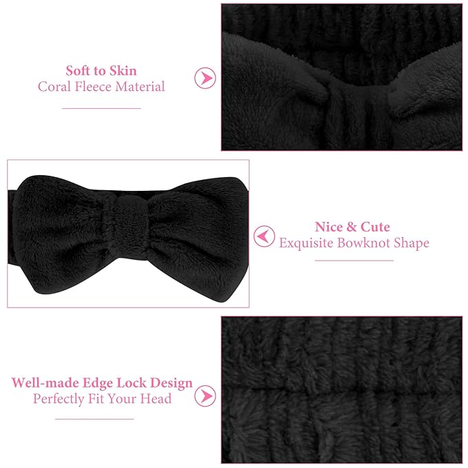 Ondder 8 Pack Makeup Headband Black and Pink Spa Headband Skincare Headbands - Image 5