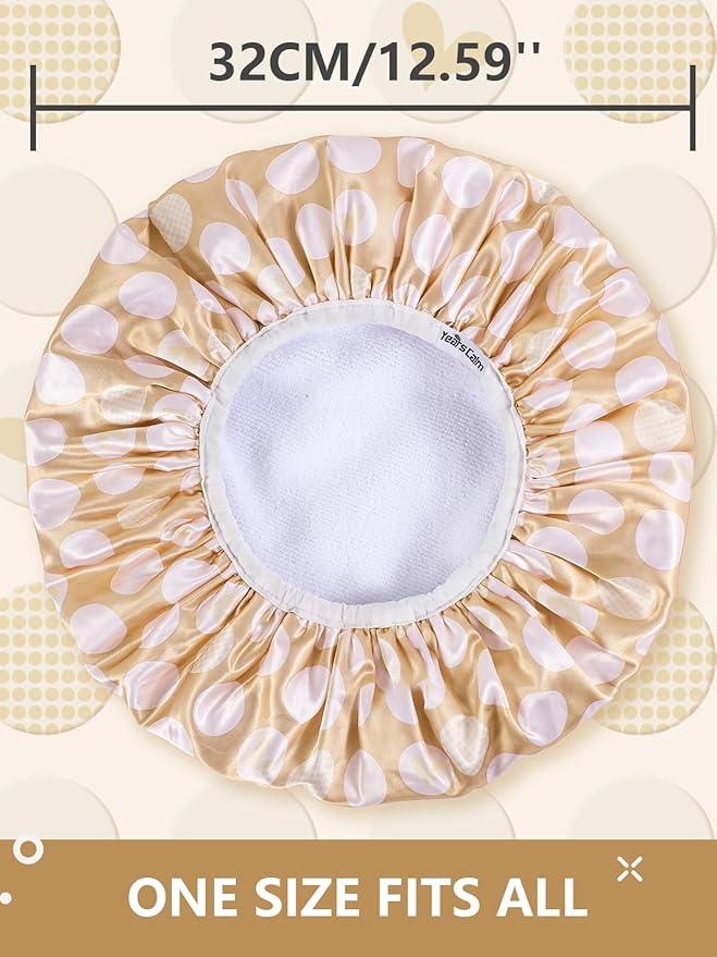 Years calm Terry Lined Shower Cap, Triple Layer Heart Motifs, Waterproof - Image 2