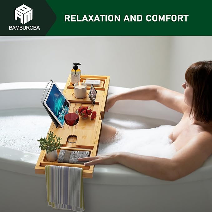 Bamboo Bathtub Caddy Tray Expandable - Image 8