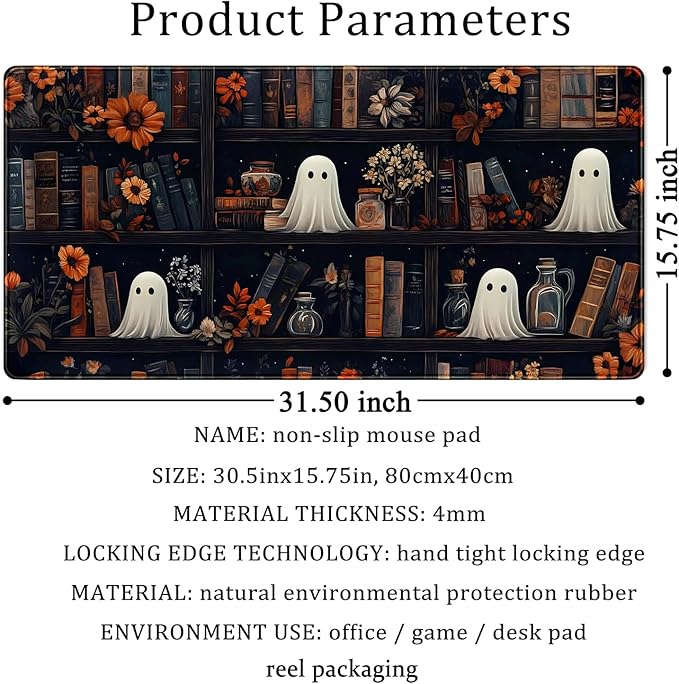 LuckyCow Cute Vintage Gothic Desk Mat Kawaii Dark Academia Desk Pad Medieval Large Flower XXL Mousepad Extended Laptop Computer Keyboard Mat with Stitched Edges Anti-Slip Funny Deskpad 31.5x15.8 in