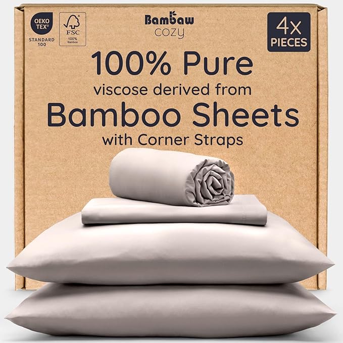 Bambaw California King Cooling Sheets Set 4pcs – 100% Viscose Derived from by Bambaw