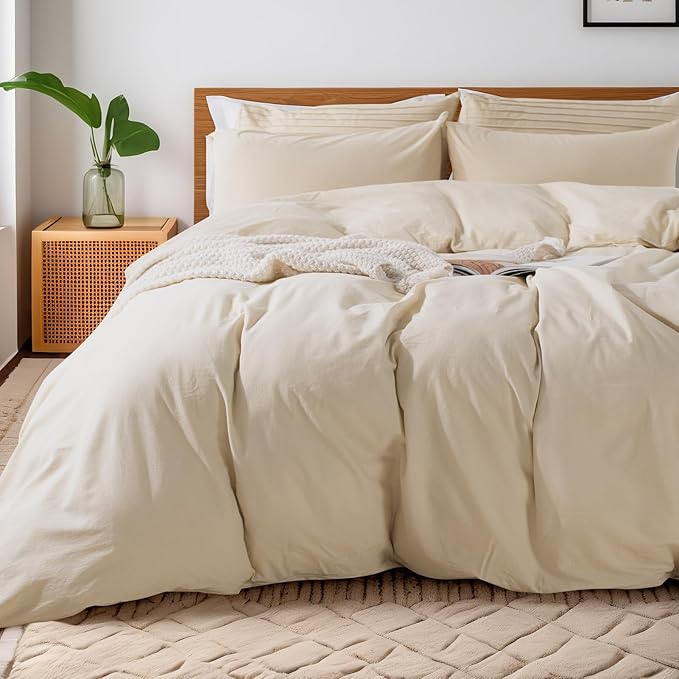 NEXHOME PRO 100% Washed Cotton Duvet Cover Super King 108"x98" Linen Look by NEXHOMEPRO