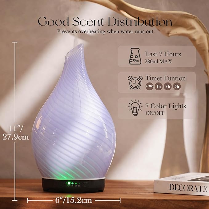 Porseme 280ml Essential Oil Diffuser Glass Color Changing Aroma Air Diffusers - Image 3