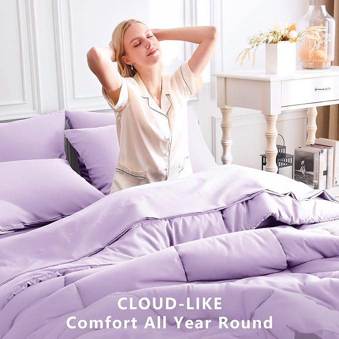 CozyLux Queen Comforter Set Lavender, 7 Pieces Bed in a Bag, Light Purple - Image 4